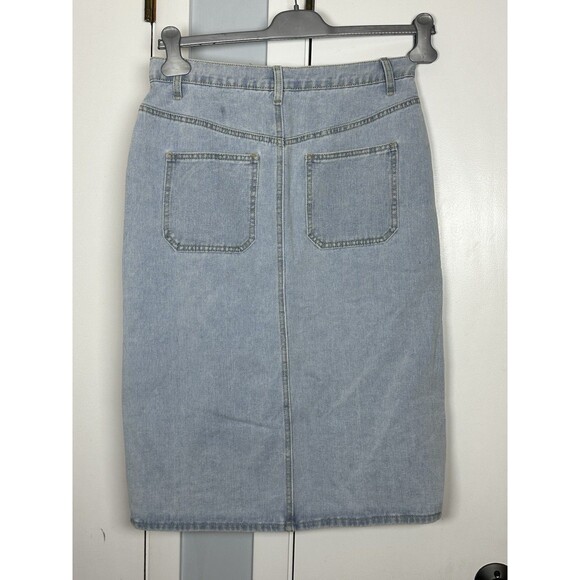 Happily Grey Jean Skirt Size 7 Full Button Front Woth Slipt Amd Pockets Blue NWT - Picture 6 of 7